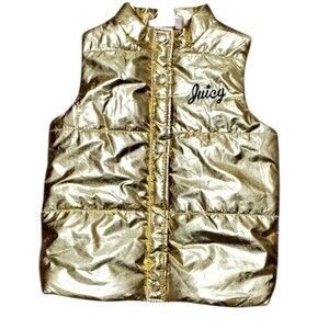 Baby Girls Juicy Couture Gold Shiny Quilted Puffer Vest 24mos
